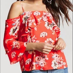 Open shoulder floral print top